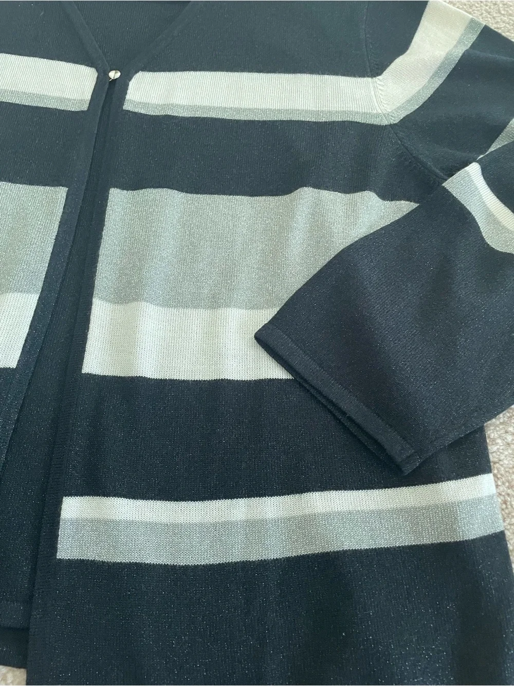 Vintage Sag Harbor Metallic Stripe Cardigan Sweater XL Faux Layered Black Silver
